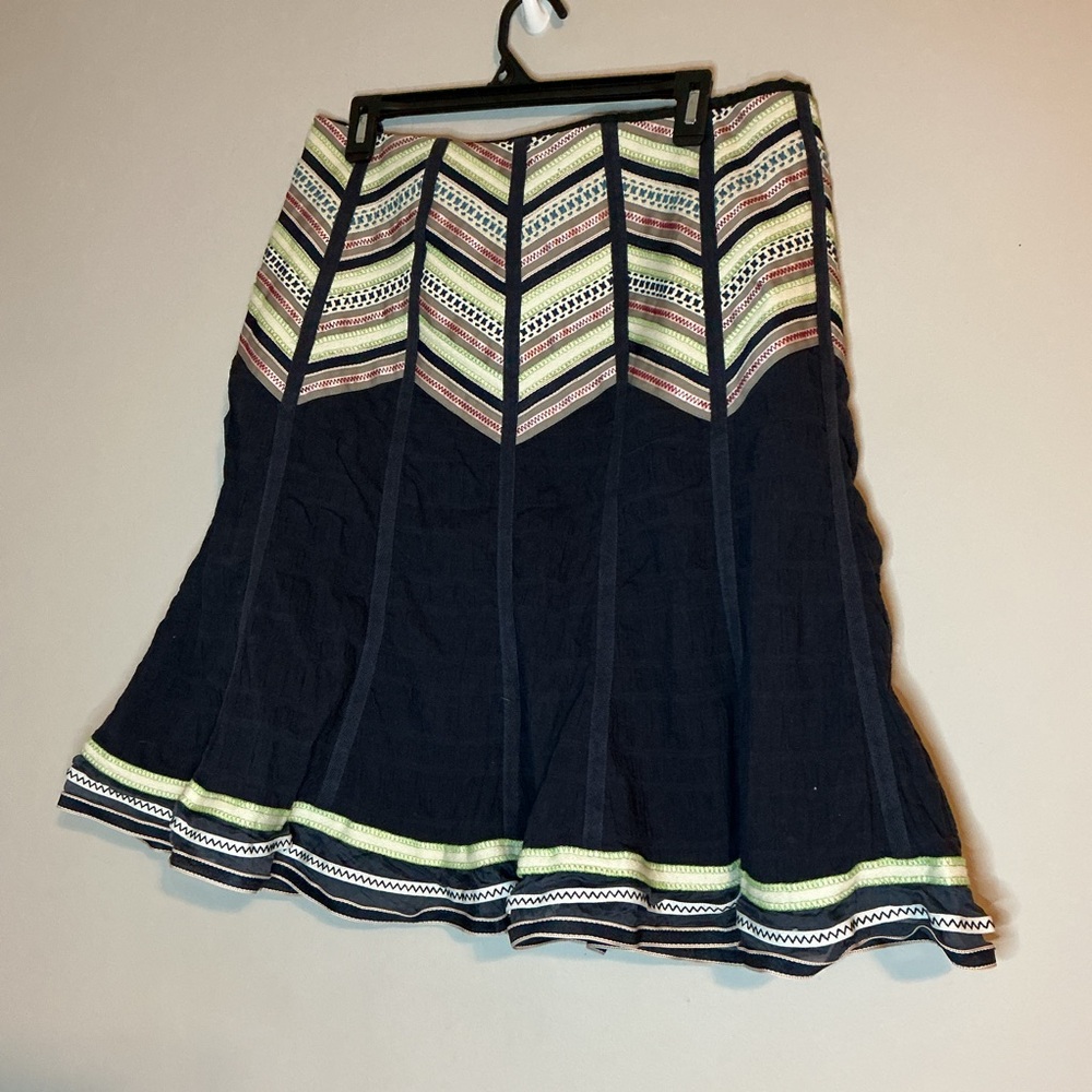 Nanette Lepore Vintage Navy A-Line Skirt 12 Chevron Trim Romantic 90s - Picture 4 of 13